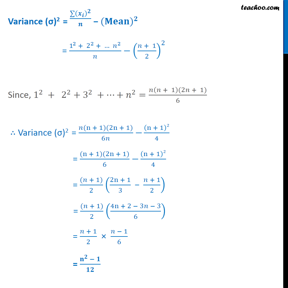 Ex 15.2, 2 - Find mean and variance for first n natural numbers - Ex 1