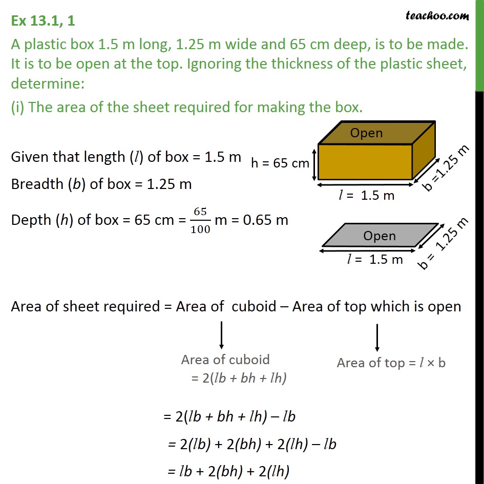 solution for 9 english class wide 13.1,  1.25 and Ex 1 A 1.5 long,  m plastic box m