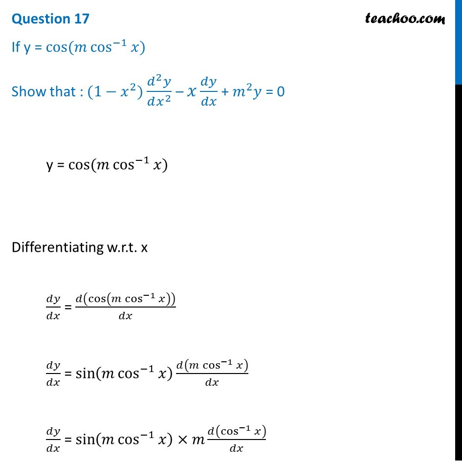 If Y Cos M Cos 1 X Show That 1 X 2 Y