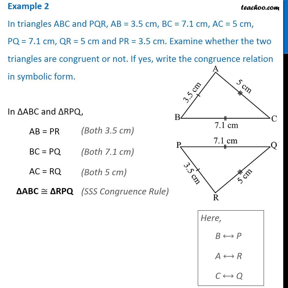 Example 2 - In triangles ABC and PQR, AB = 3.5 cm, BC = 7.1