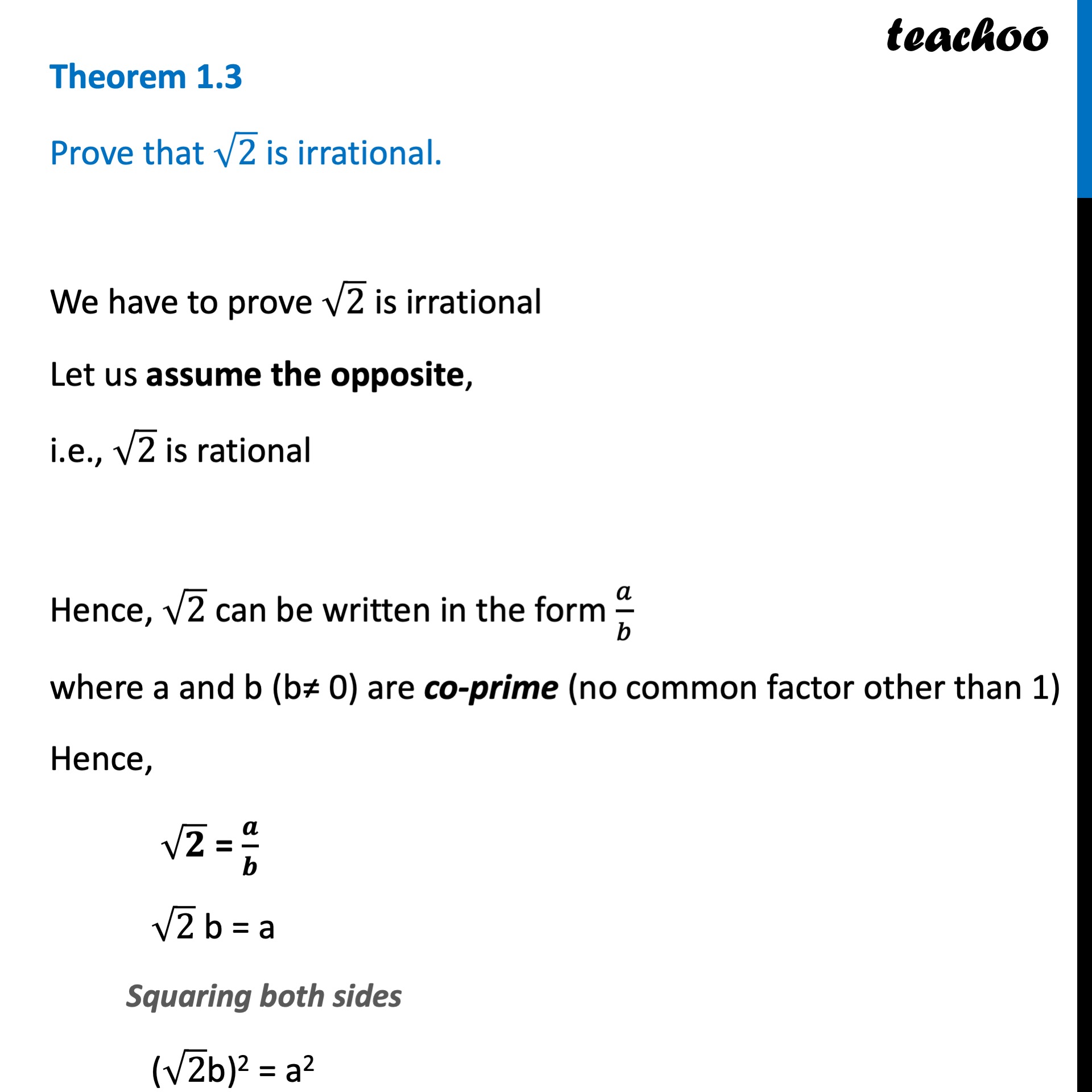 Prove That Root 2 Is Irrational Teachoo with Video Examples