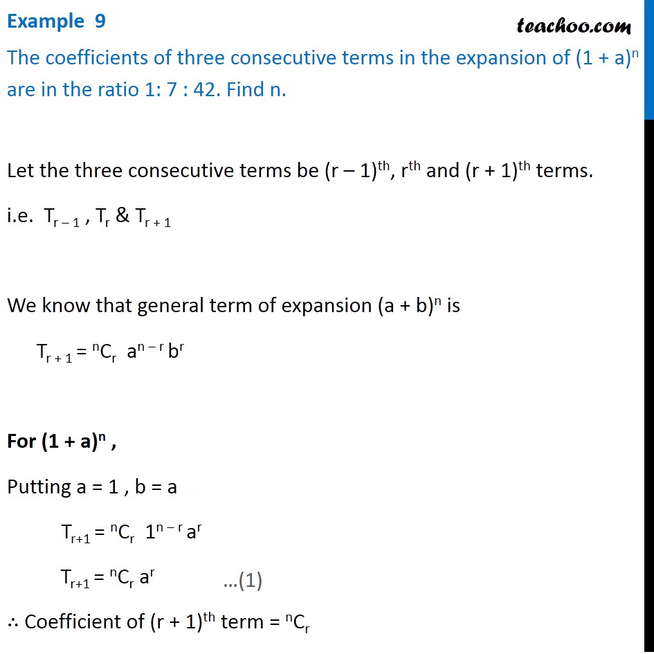 example-9-the-coefficients-of-three-consecutive-terms-of-1-a-n