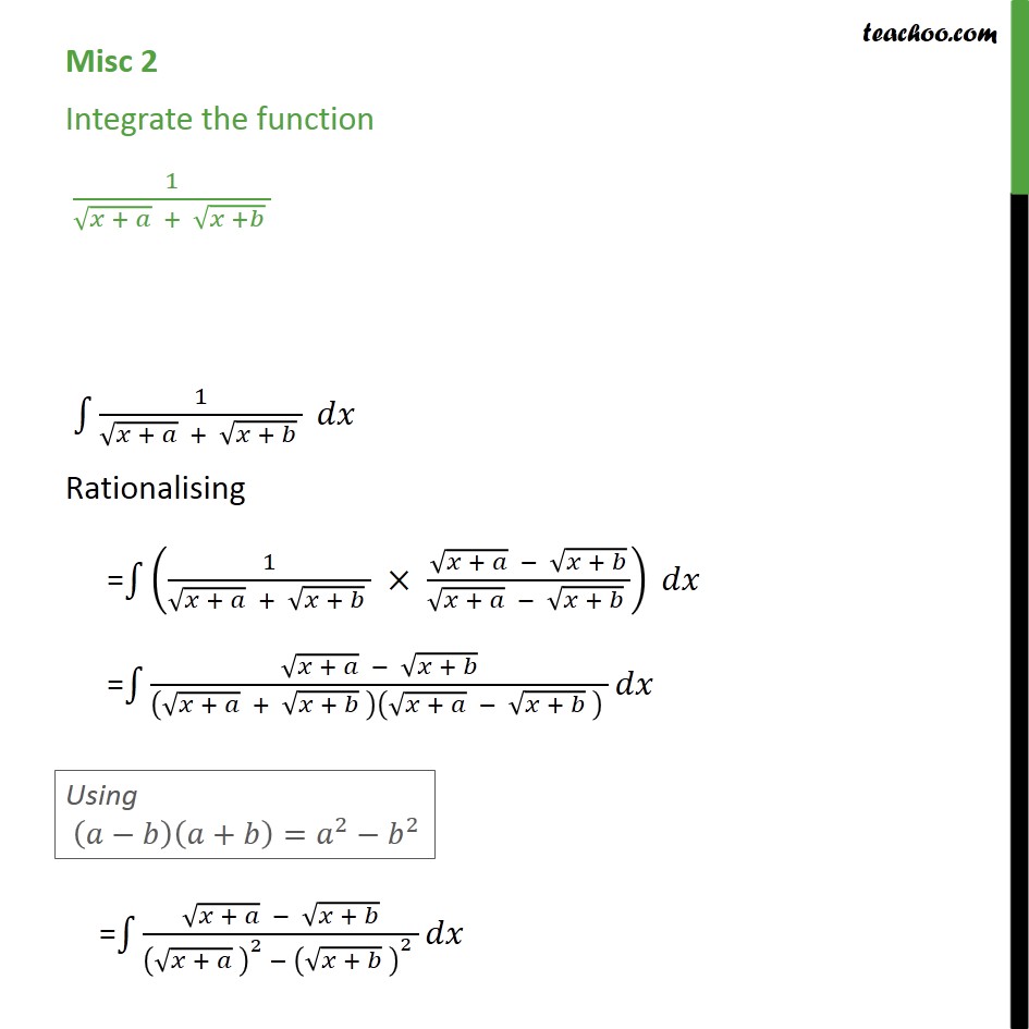 Misc 2 Integrate 1root Xa Root Xb Class 12 Using Formulaes 