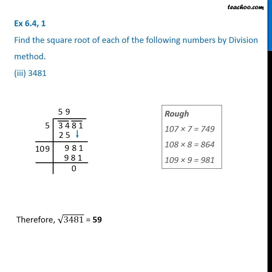 Square Root Of 3481 By Division Method Class 8