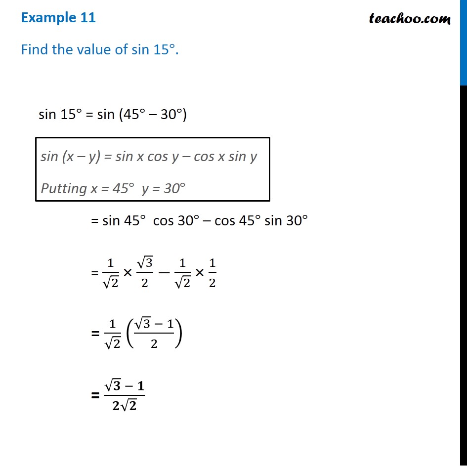 Finding Value Of Sin 15 Degrees With Video Teachoo Maths