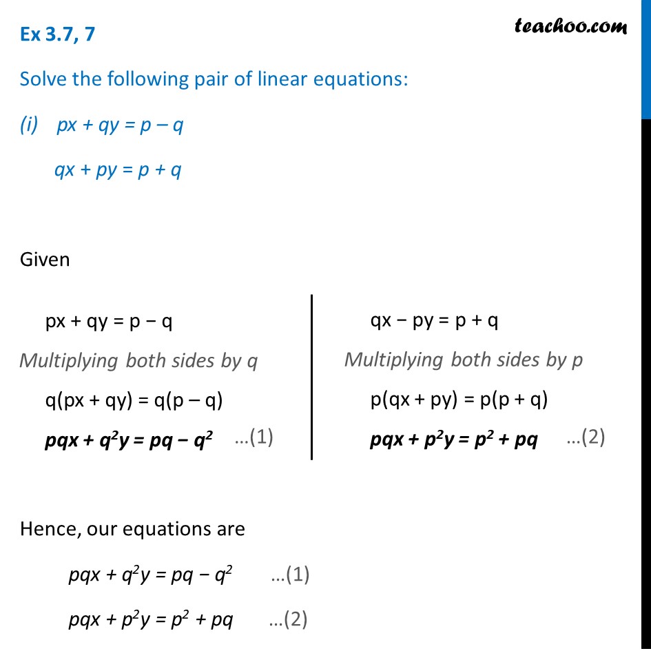 Solve The Pair Of Linear Equations Px Qy P Q Qx Py P Q Video