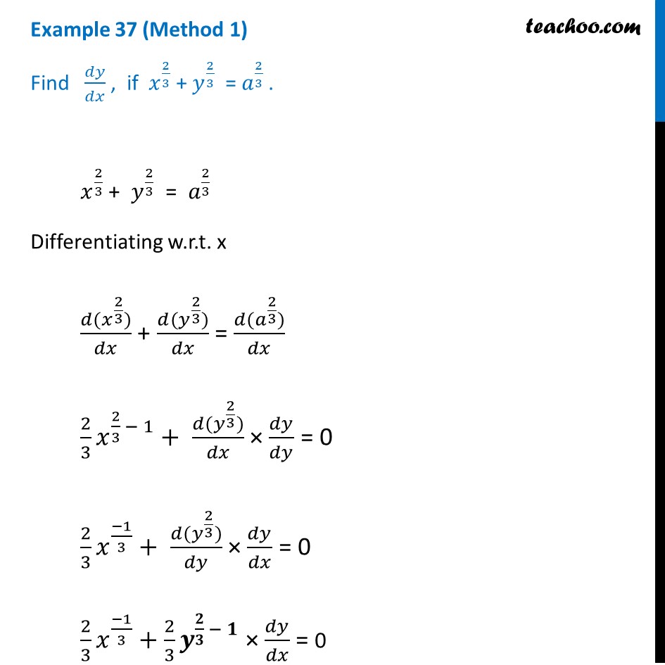 Example 37 - Find dy/dx, if x2/3 + y2/3 = a2/3 - NCERT - Examples