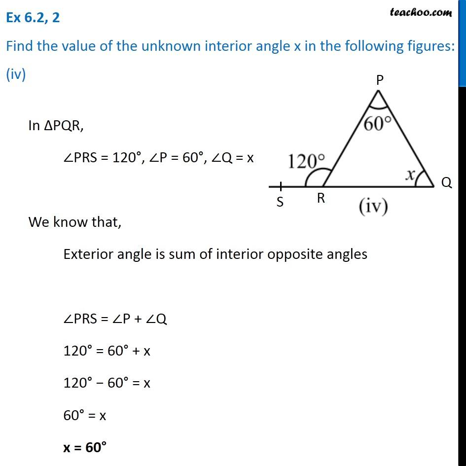 find-the-value-of-the-unknown-interior-angle-x-triangles-class-7