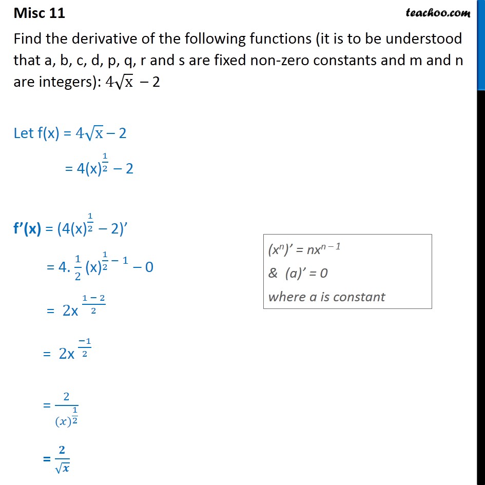 misc-11-find-derivative-4-root-x-2-chapter-13-class-11