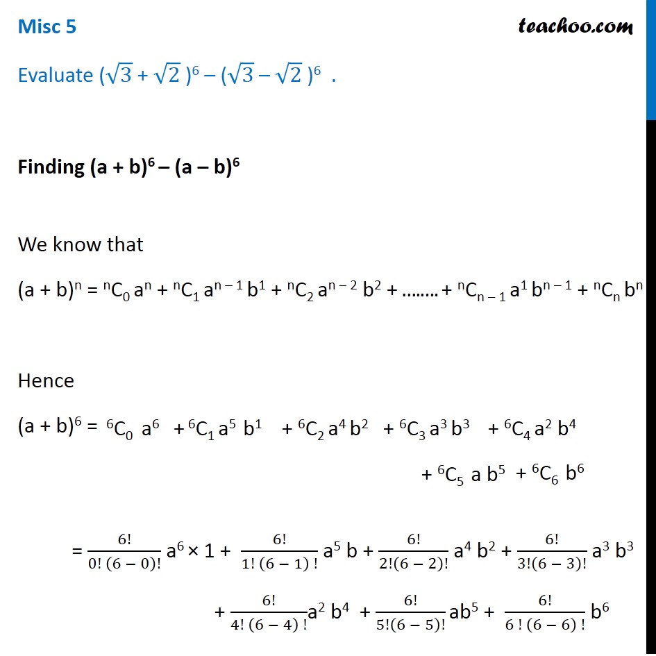 Misc 5 Evaluate Root 3 Root 2 6 Chapter 8 Class 11 Binomial