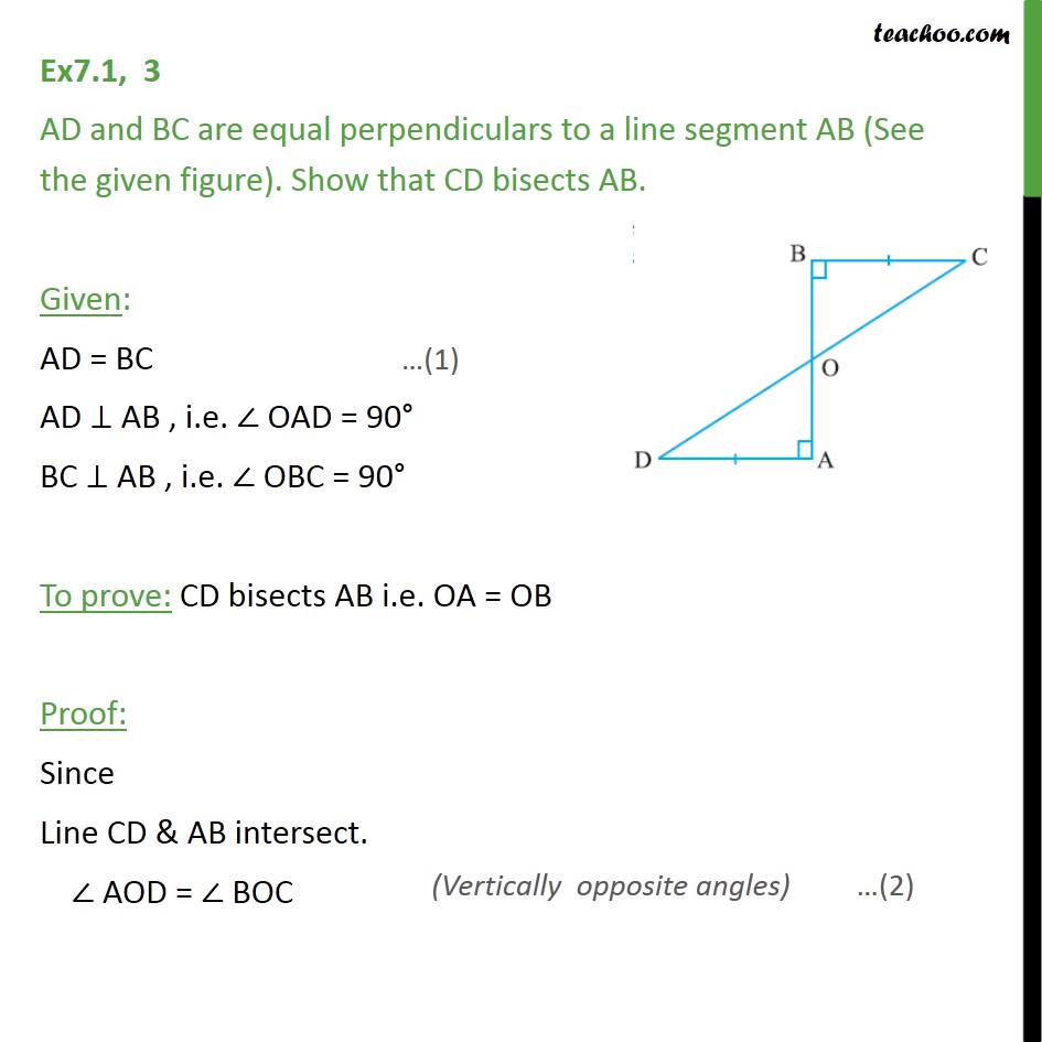 Ex 7.1, 3 - AD And BC Are Equal Perpendiculars To A Line Segment AB