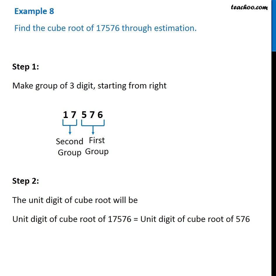 Example 8 - Find the cube root of 17576 through estimation.