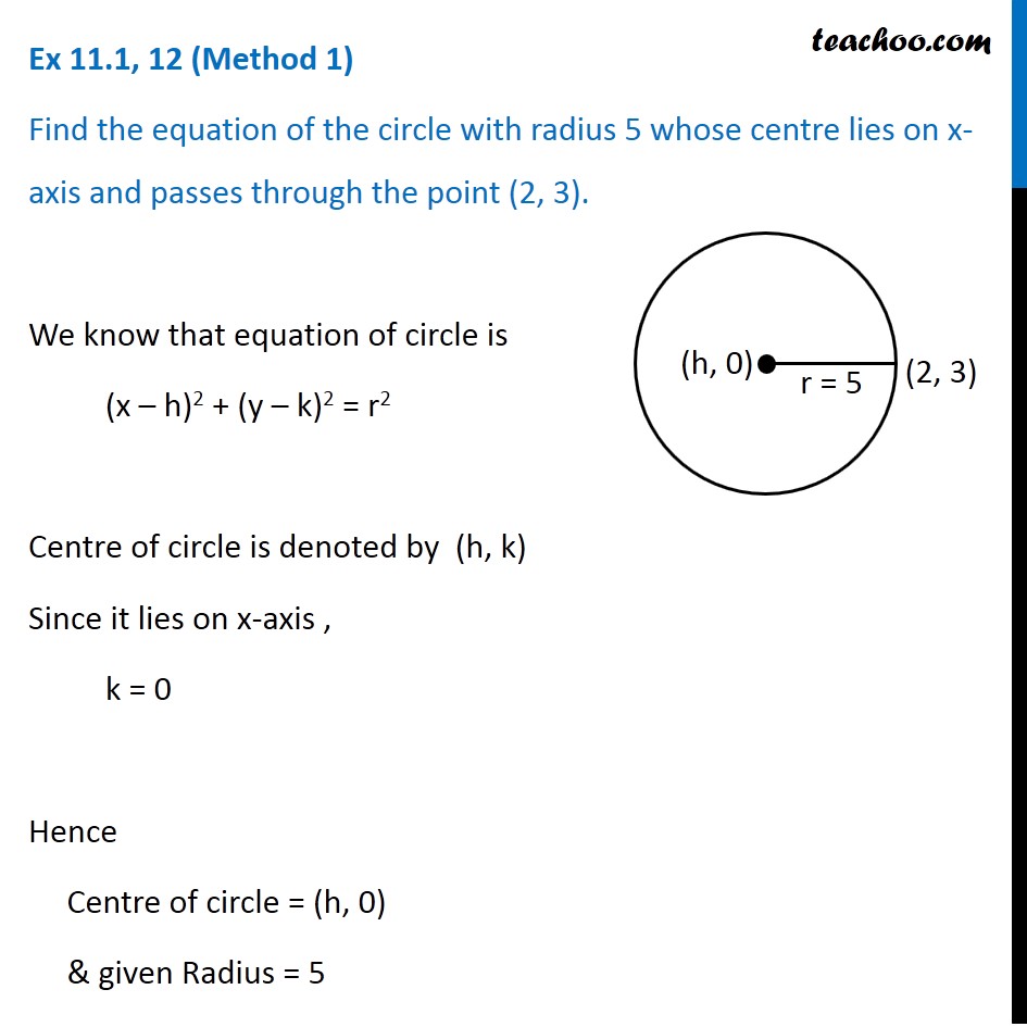 Ex 11.1, 12 - Find the equation of circle with radius 5 whose center