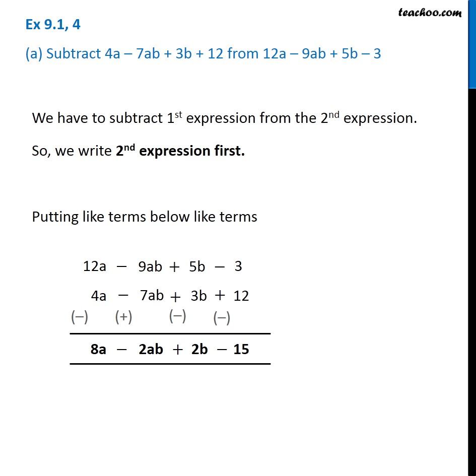 ex-9-1-4-a-subtract-4a-7ab-3b-12-from-12a-9ab-5b-3