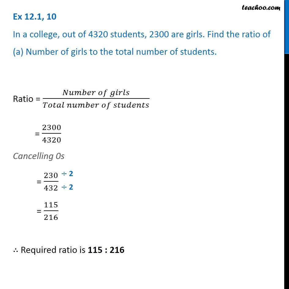 Ex 12.1, 10 - In A College, Out Of 4320 Students, 2300 Are Girls