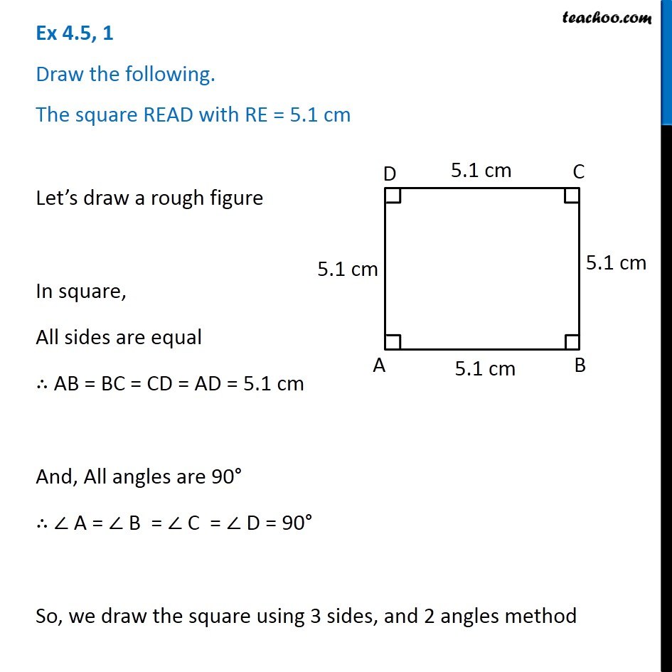 Question 1 - Draw square READ with RE = 5.1 cm - Teachoo