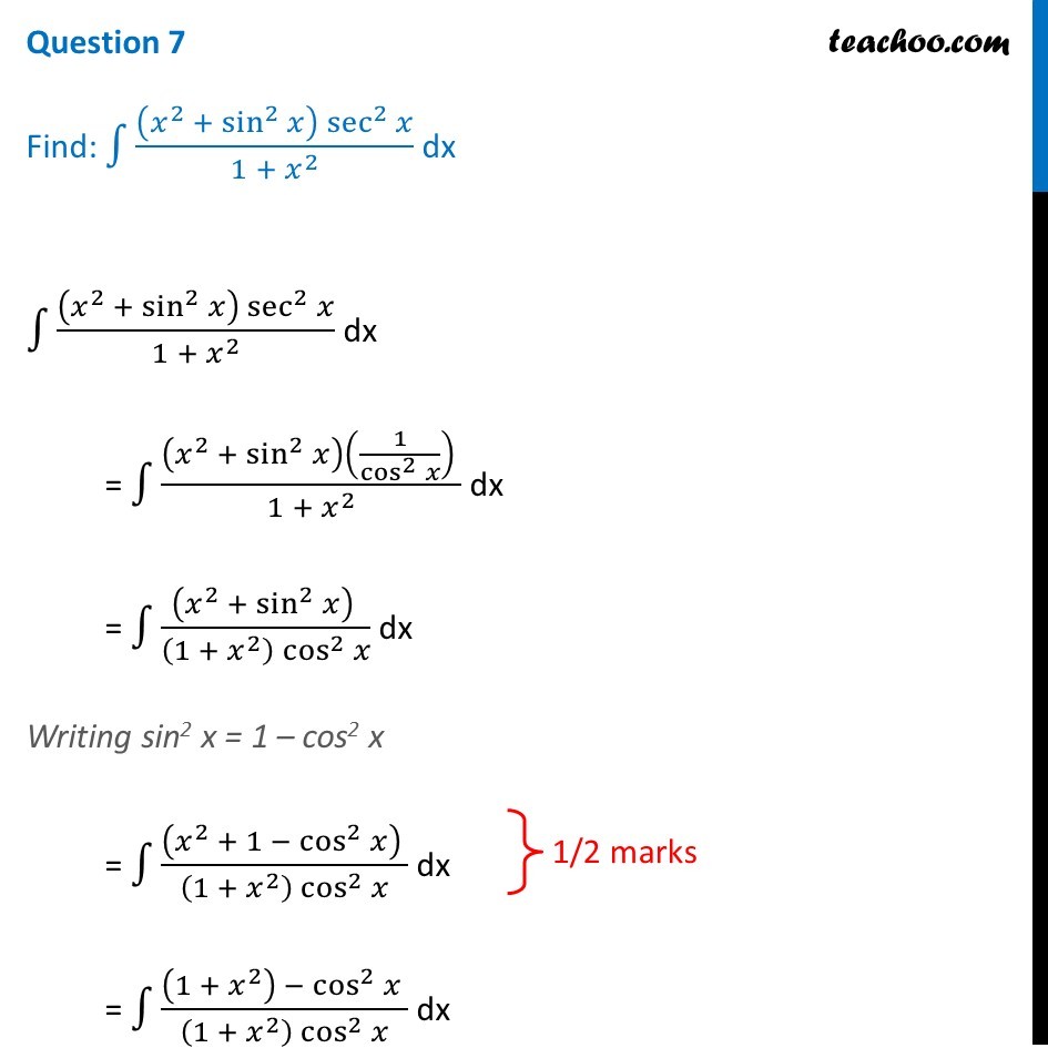 Find Integral X 2 Sin 2 X Sec 2 X 1