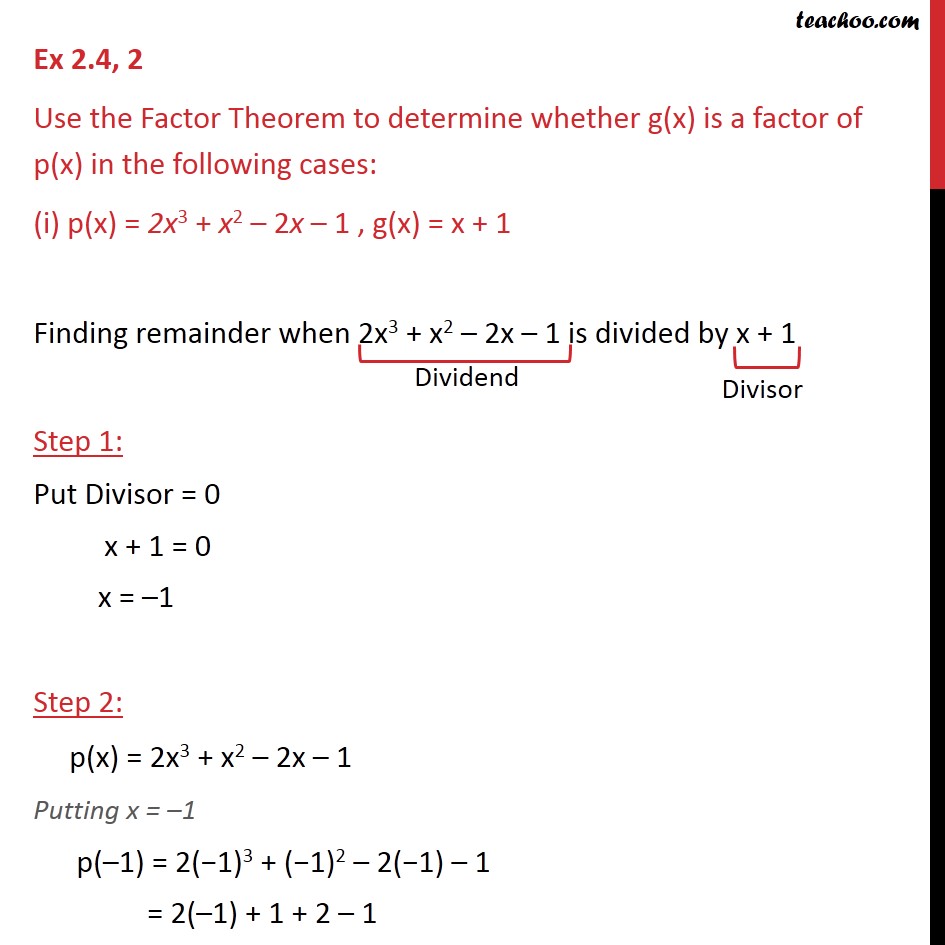 Ex 2.4, 2 - Use the Factor Theorem to determine whether - Check if factor