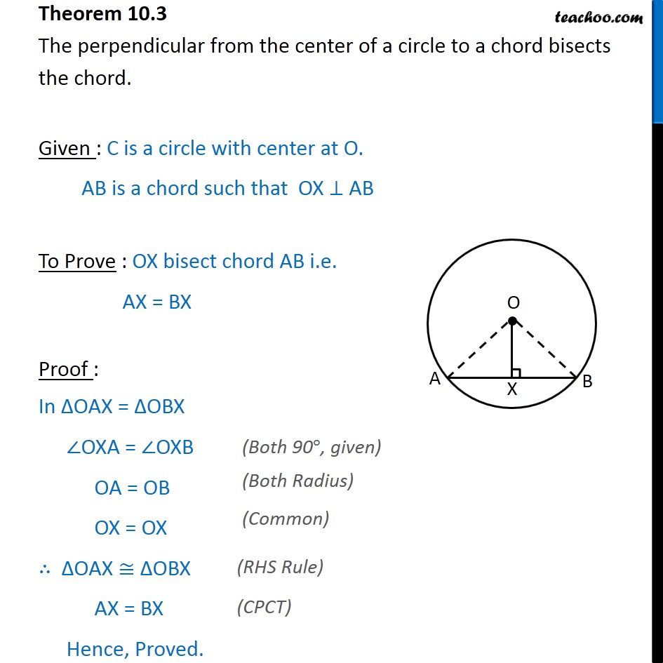 Theorem 103 Class 9 Perpendicular From Center To A Chord Bisects It 3440