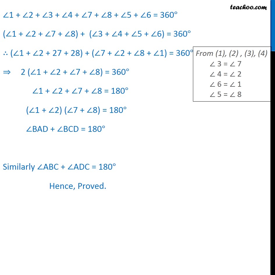 Theorem 10 11 The Sum Of Either Pair Of Opposite Angles Of A Cyclic Quadrilateral Is 180