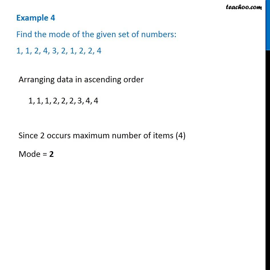 Example 4 - Find the mode of the given set of numbers 1, 1, 2