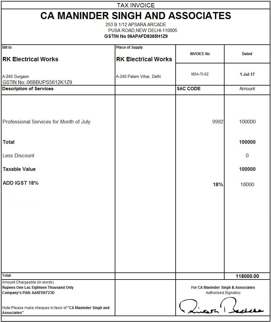 Reverse charge invoice format