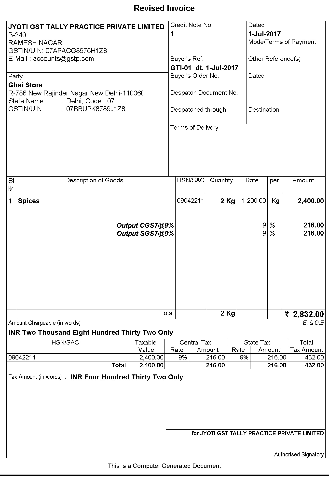 What is Revised Invoice Format in GST - Chapter 8: Tax Invoice, Credit