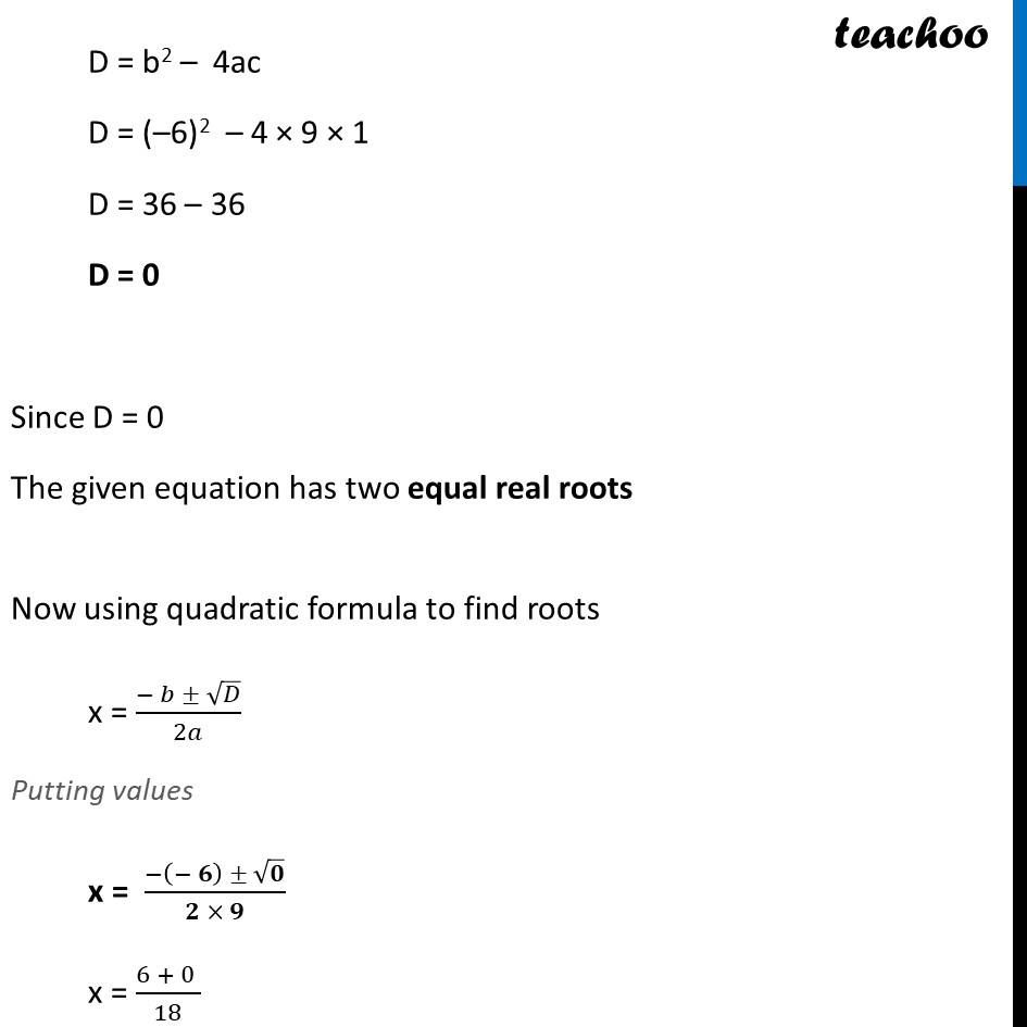 Example 9 Find Discriminant Of 3x2 2x 13 0 And Examples 8213