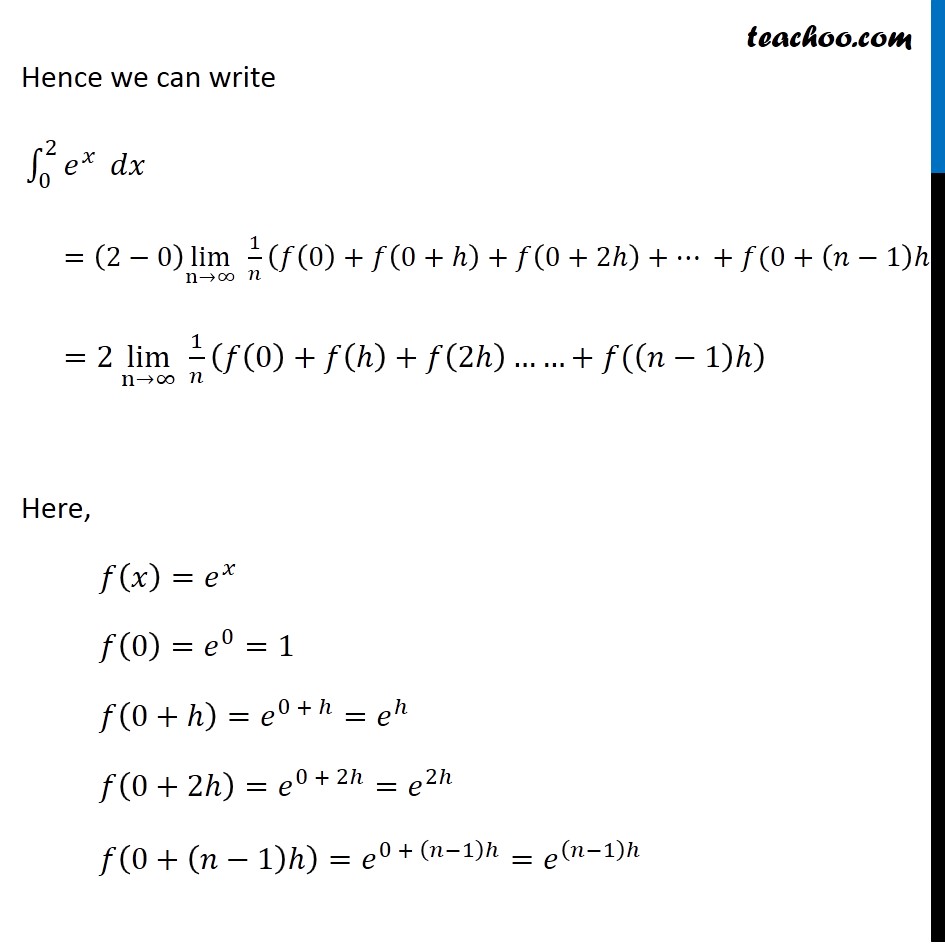 Example 26 Evaluate Integral Ex Dx As The Limit Of A Sum