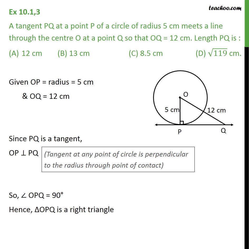 Ex 10.1, 3 - A tangent PQ at a point P of a circle - Ex 10.1