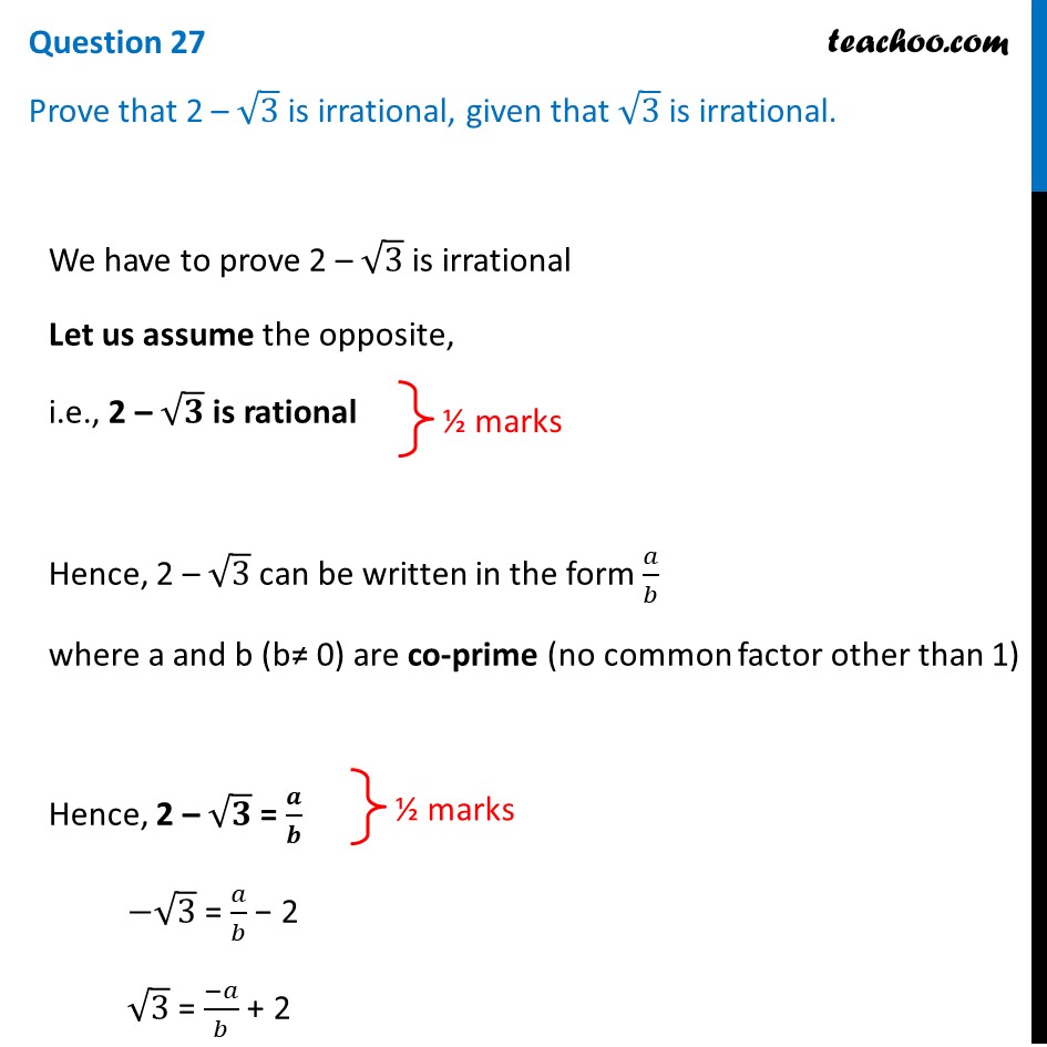 Prove That 2 3 Is Irrational Given That 3 Is Irrational Video