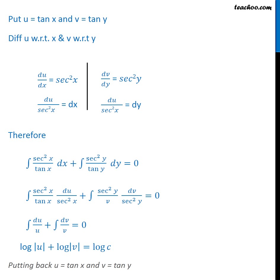 Ex 9.4, 4 - Find general solution: sec2 x tan y dx + sec2y - Ex 9.4