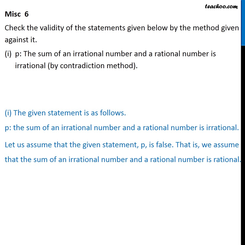 Misc 6 - Check validity of statements given below by - Miscellaneous