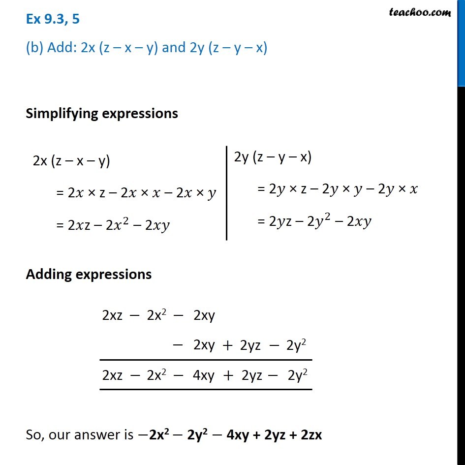 Ex 9 3 5 B Add 2x Z X Y And 2y Z Y X Teachoo Maths