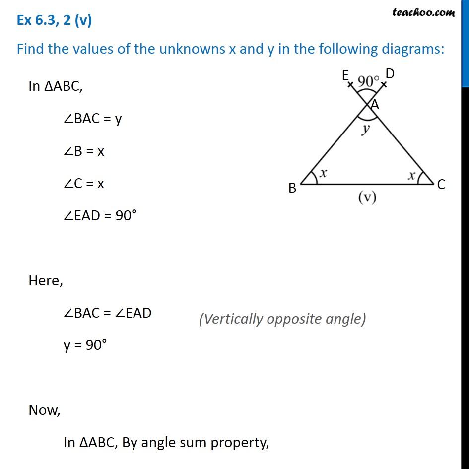 Ex 6.3, 2 - Find values of unknowns x and y - Triangles Class 7