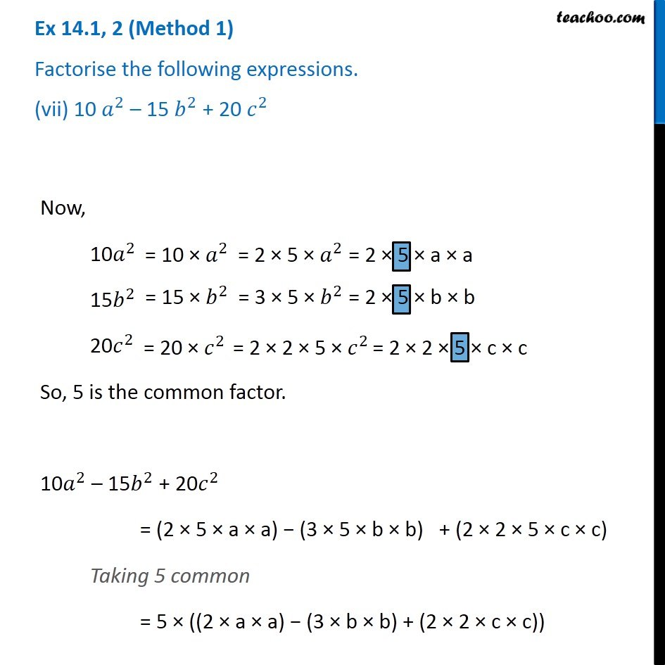 Ex 14 1 2 Vii Factorise 10 A 2 15 B 2 C