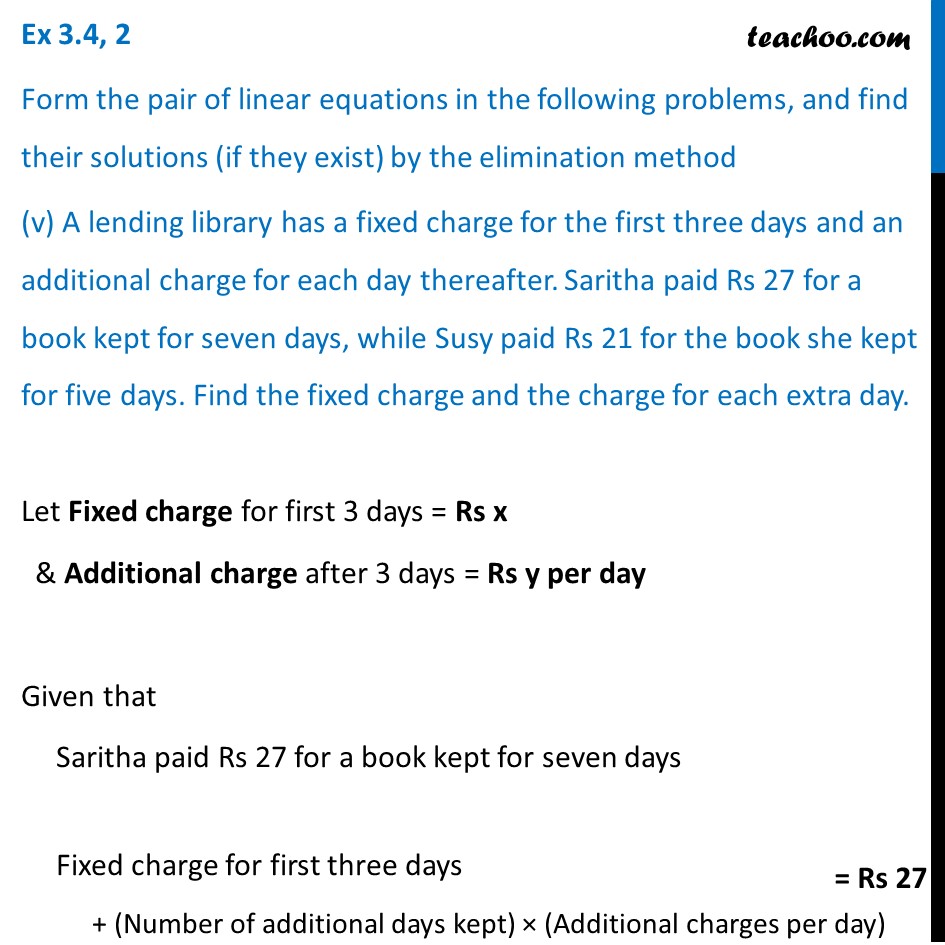A Lending Library Has A Fixed Charge For The First 3 Days Teachoo 1383