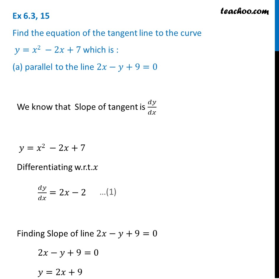 Ex 6.3, 15 - Find equation of tangent line to y = x2 - 2x + 7