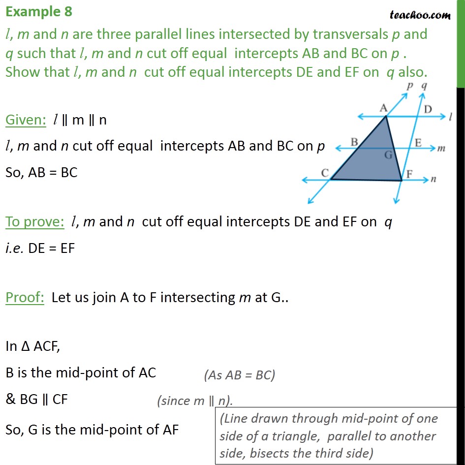 Example 8 - l, m and n are three parallel lines intersected - Examples