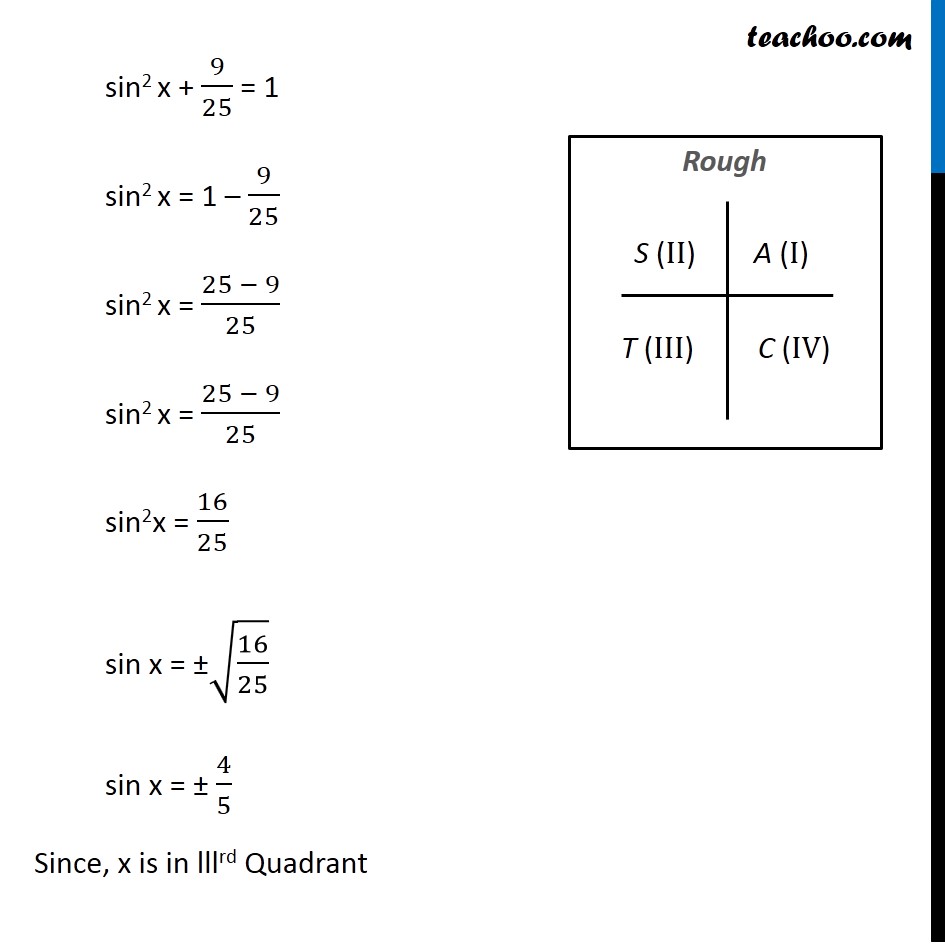 Example 6 If Cos X 3 5 X Lies In Third Quadrant Find