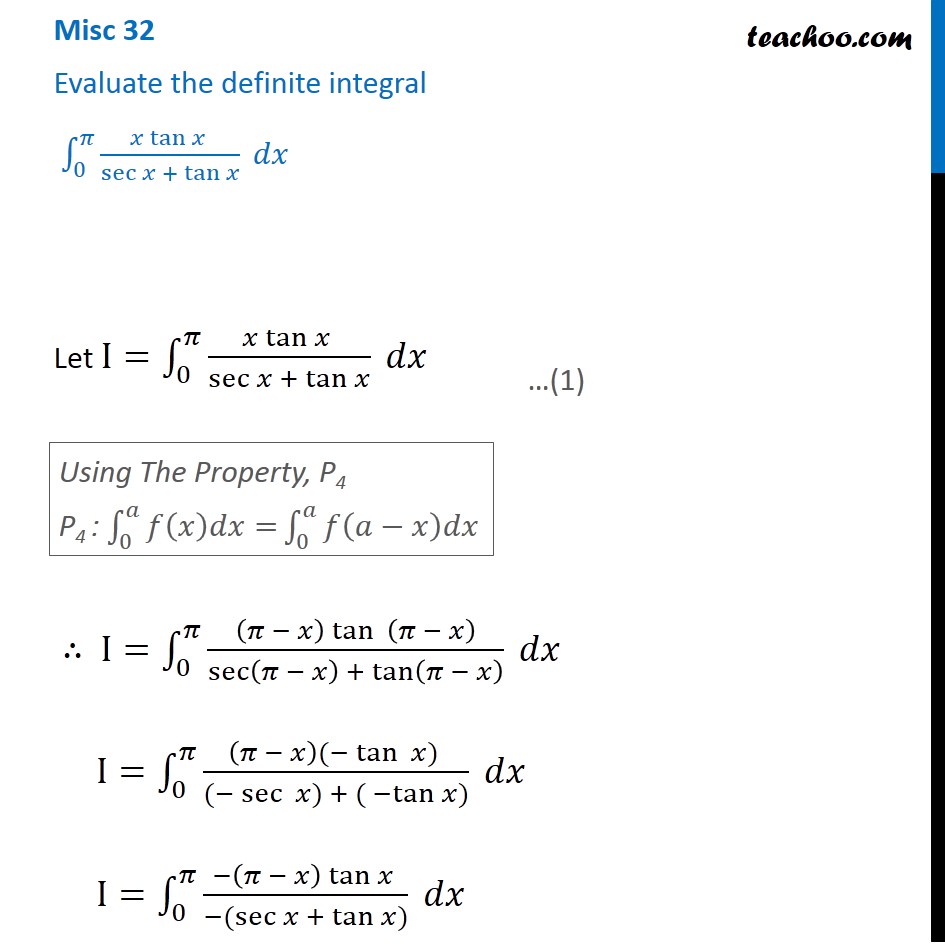 Question 2 Definite Integral X Tan X Sec X Tanx Miscellaneous