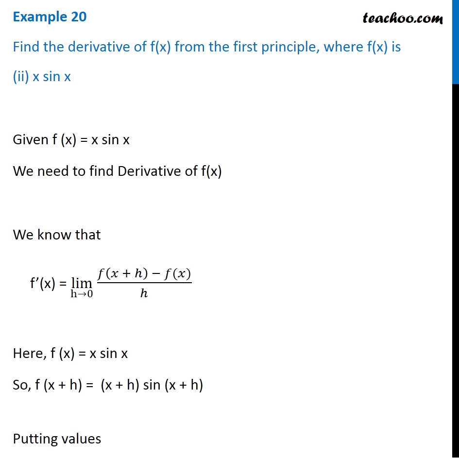 Find Derivative By First Principle F X Xsinx [with Video] Teachoo