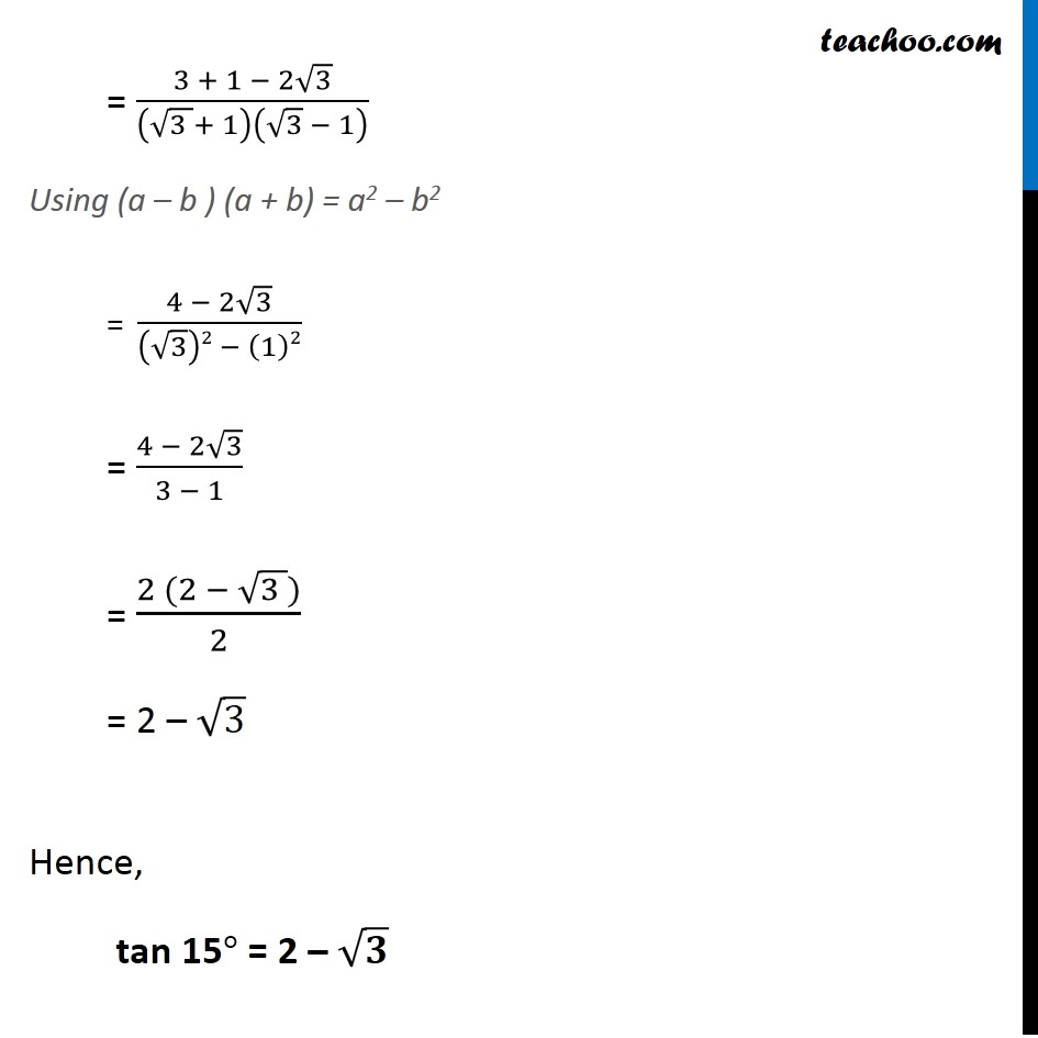 Ex 3 3 5 Find The Value Of Tan 15 With Video Trigonometry