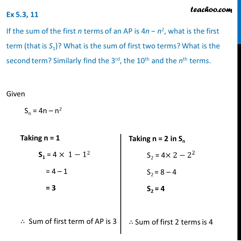 Ex 5.3, 11 - If sum of first n terms of AP is 4n - n2 - Ex 5.3