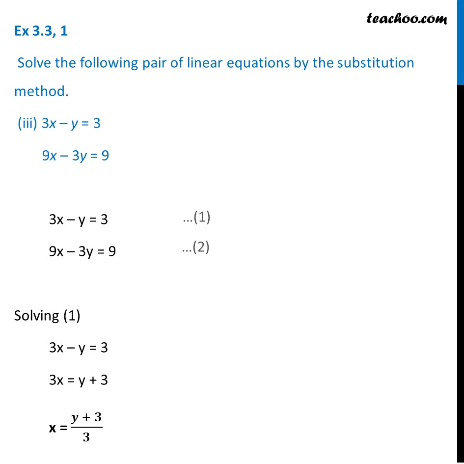 Ex 3 3 1 Solve By Substitution Method I X Y 14 Ex 3 3