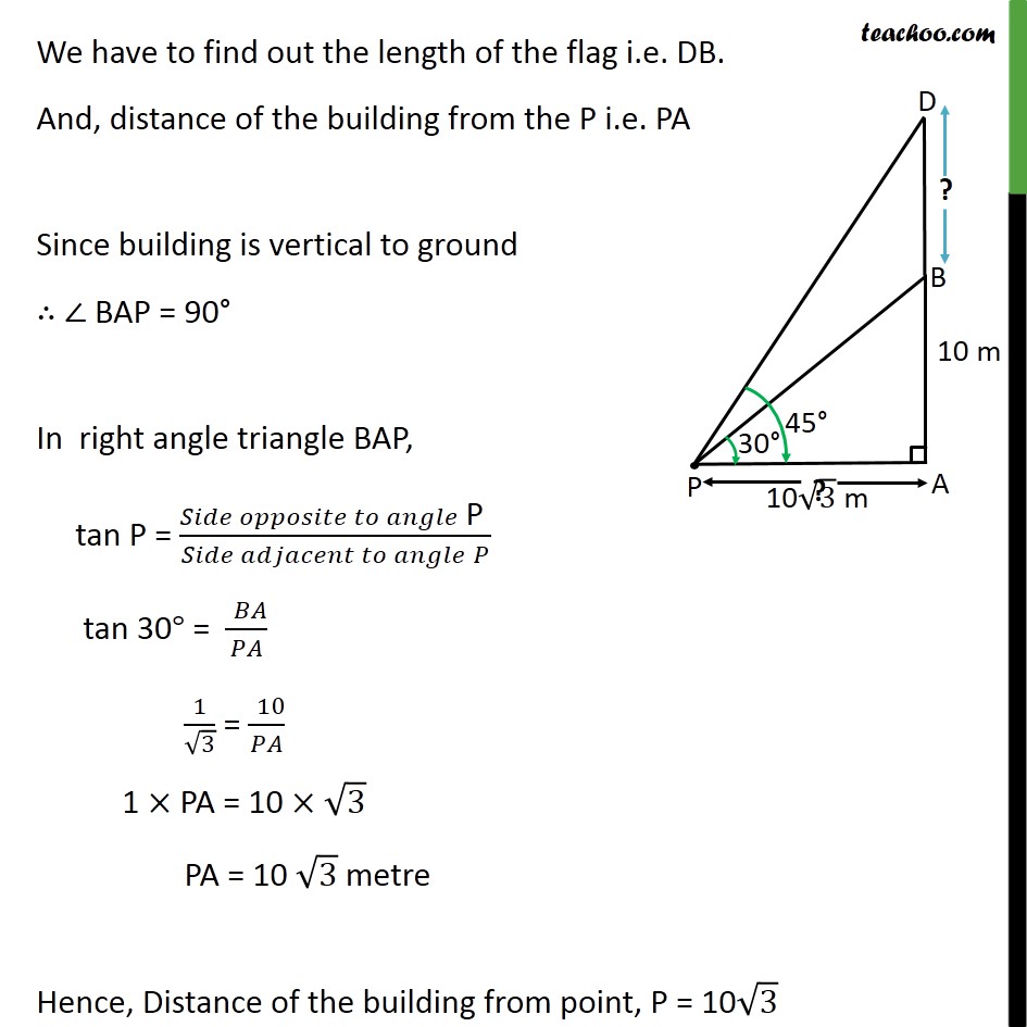 Example 4 - From a point P on the ground angle of elevation - Examples