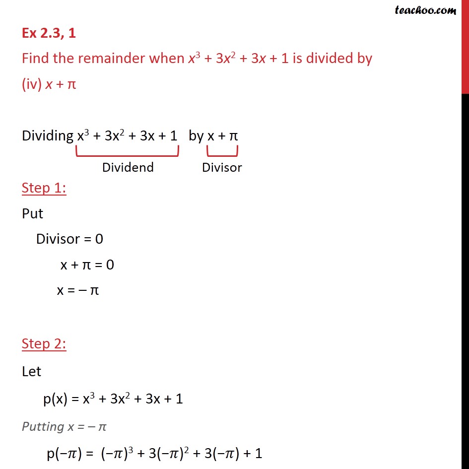 Ex 2 3 1 Find the remainder when x3 3x2 3x  1 Ex 2 3