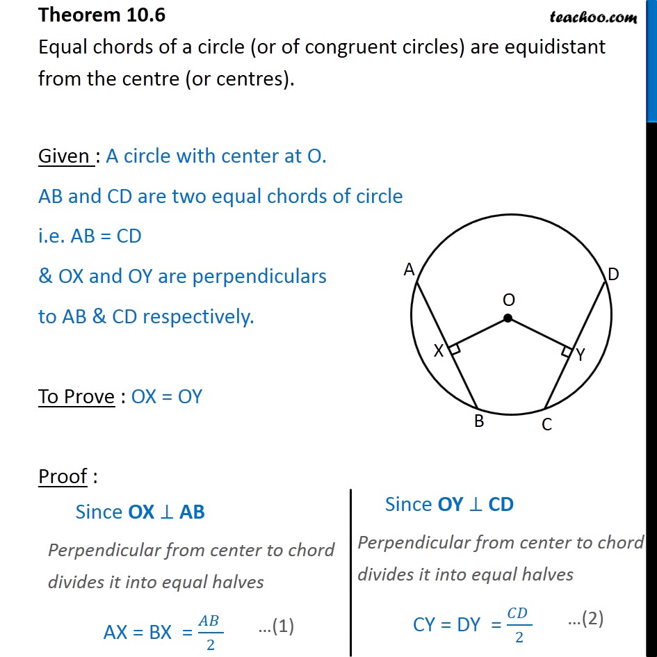 Theorem 106 Class 9 Equal Chords Are Equidistant From The Centre 9104