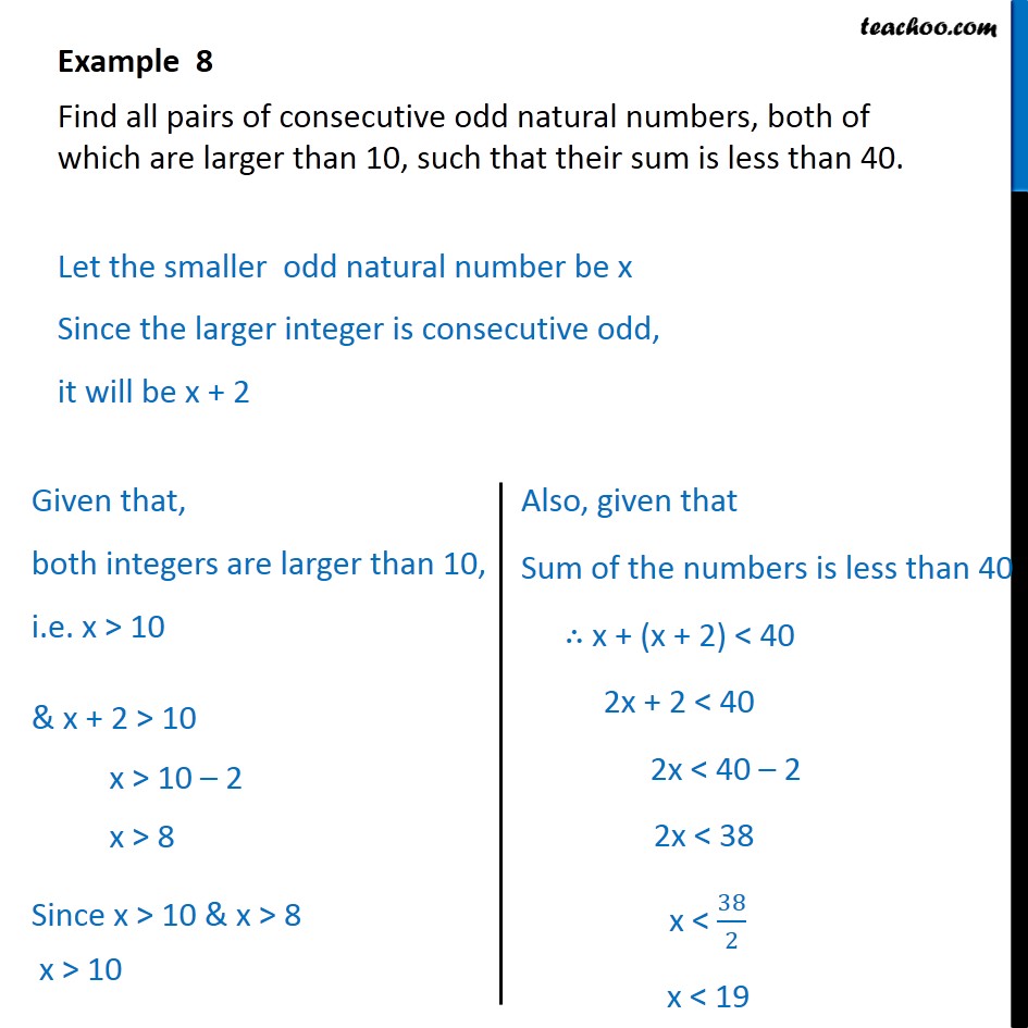 Example 8 - Find all pairs of consecutive odd natural numbers