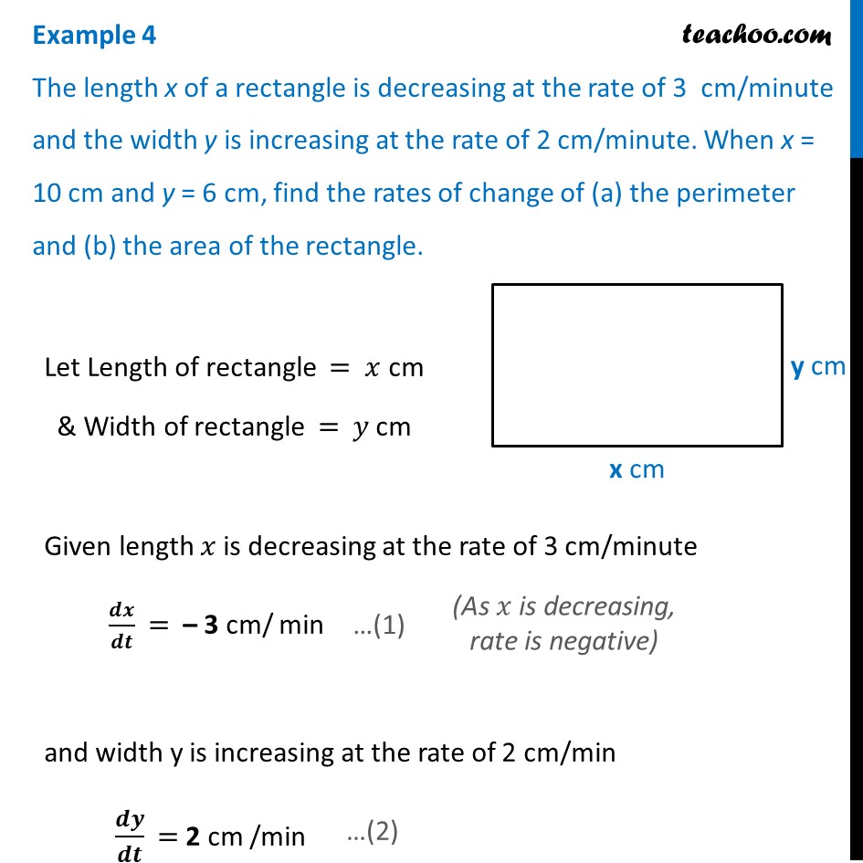 Example 4 - Length x of a rectangle is decreasing at rate